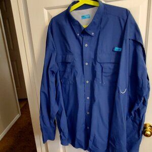 Tuna Men's Button Down Fishing Shirt Size 4XL Long Sleeve Blue